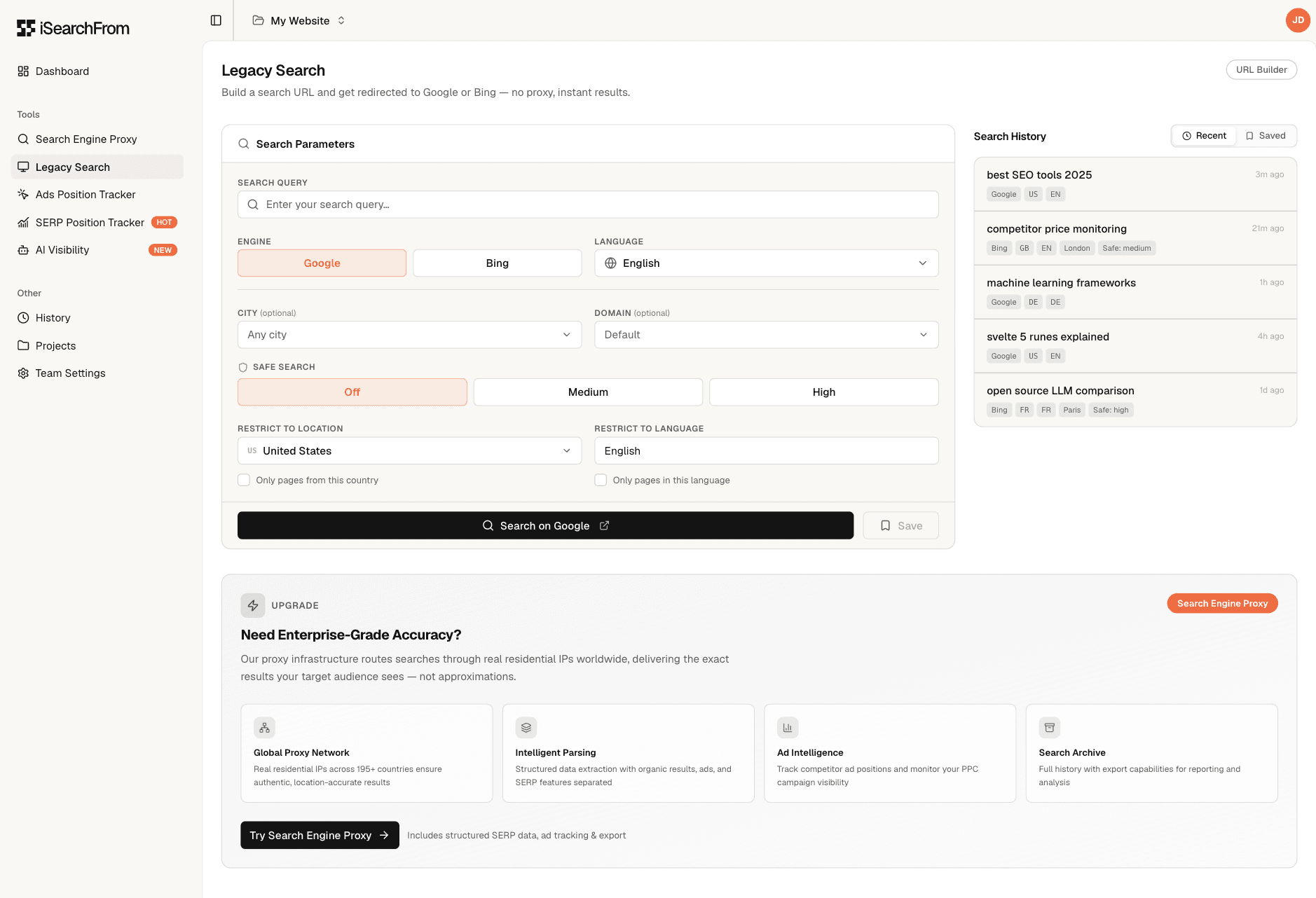 Final Legacy Search: A much cleaner, simpler interface that respects the original tool's soul.